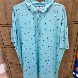 Grand Slam Light Blue Palm Print Polo Shirt